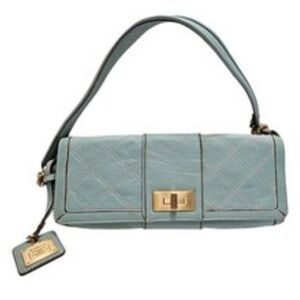Liz Claiborne Powder Blue Gold accent Quilted Wallet bag w strap Classic capsule